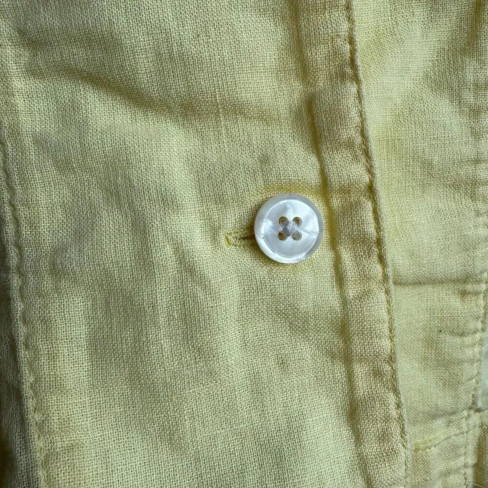 J Crew Camp Collar Featherweight Linen Blend Button Up Shirt US Women's 4 Yellow